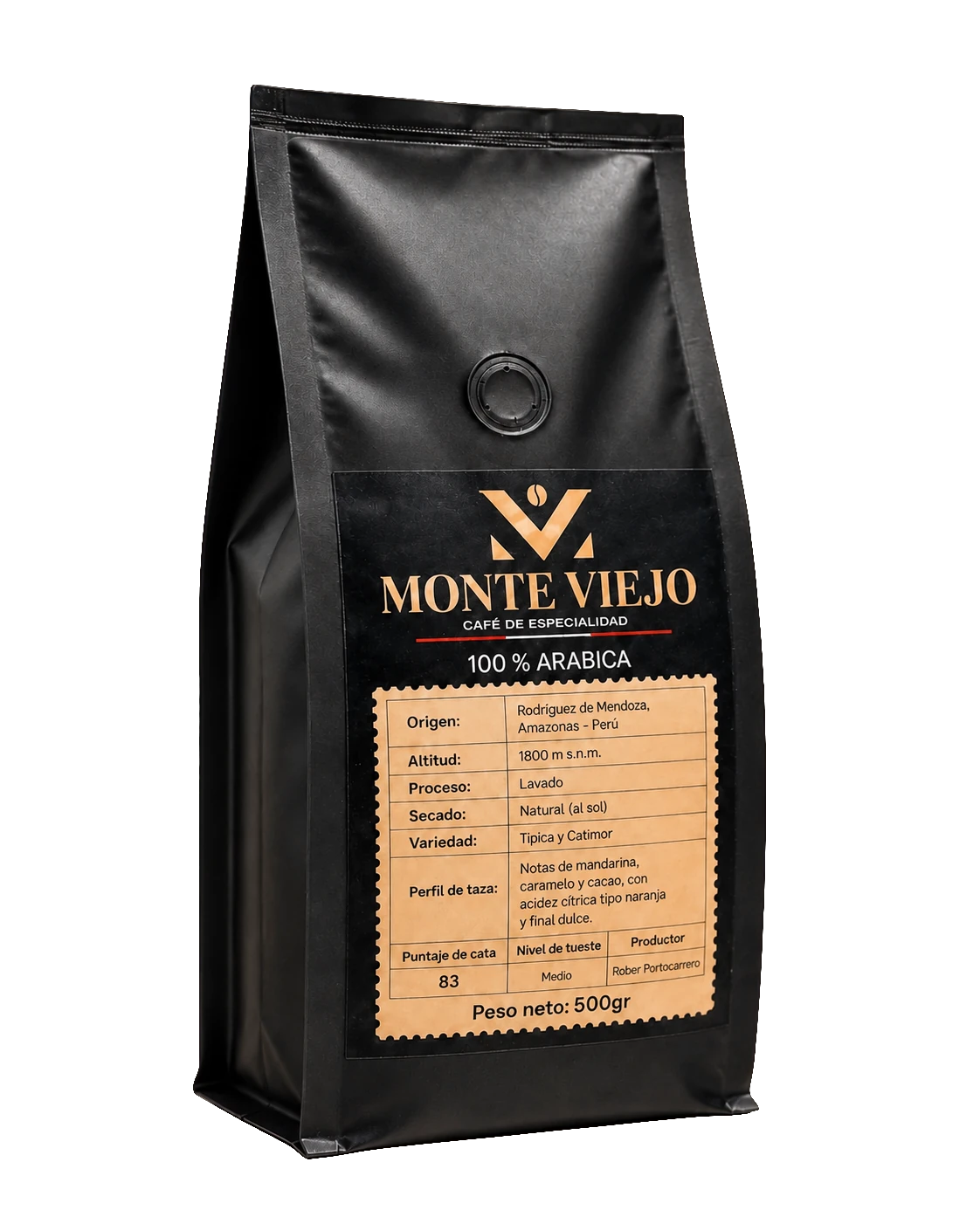 Bolsa de café Monte Viejo de 500 g vista en ángulo