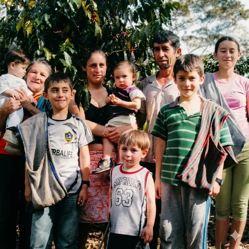 Familia productora Monte Viejo en cafetal de Rodríguez de Mendoza