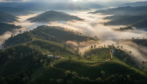 Cafetales entre montañas y neblina en Rodríguez de Mendoza, Amazonas